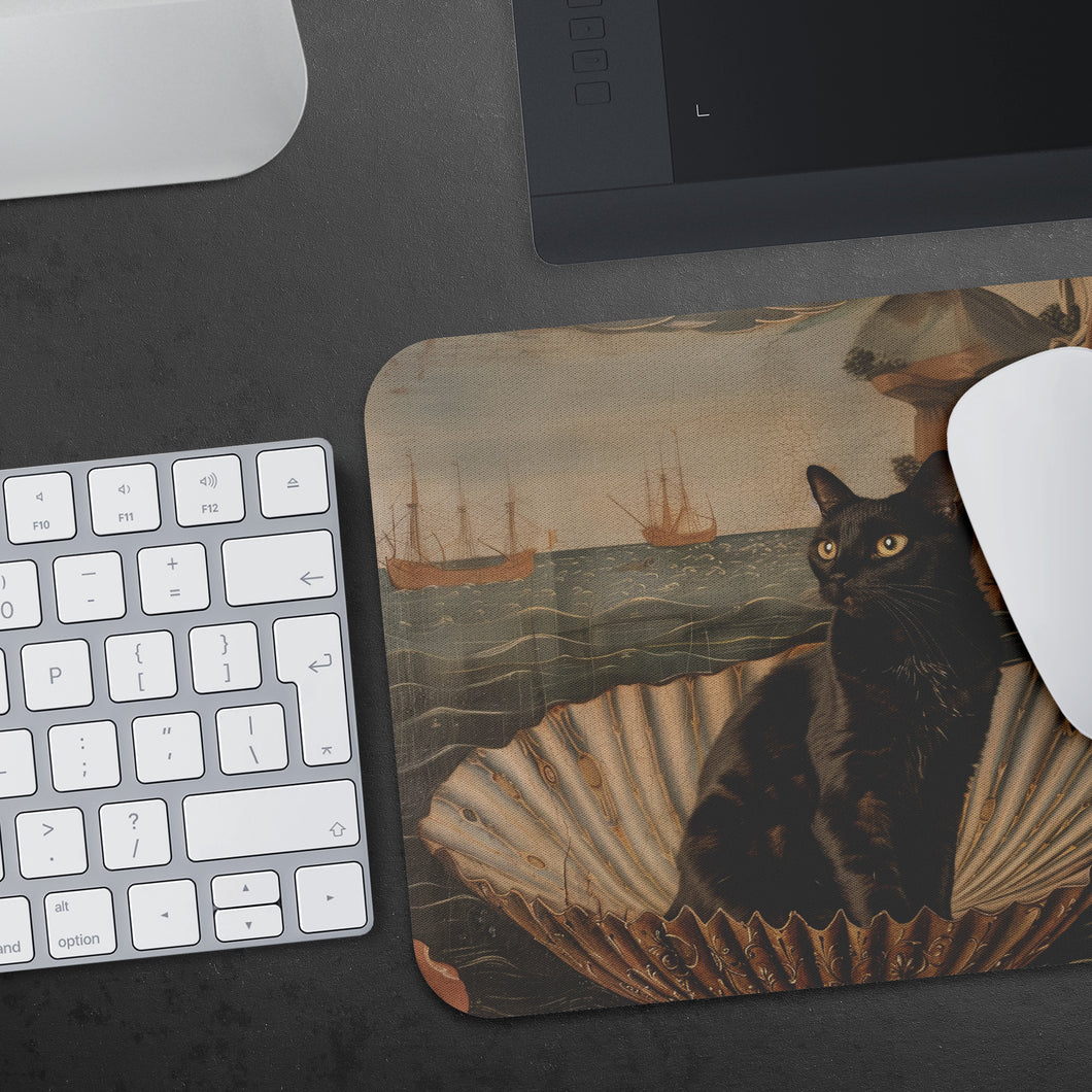 The Birth of Venus' Black Cat Mousepad - Mouse Pad for Desk - Gift for Artist