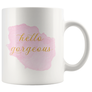 Hello Gorgeous Coffee Mug for Women - Cute Rose Pink and Gold Cups & Mugs for Beautiful Women - Island Dog T-Shirt Company
