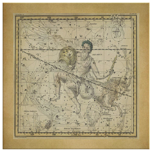 Vintage Zodiac Wall Art - Aquarius Constellation Maps - Constellation Canvas Art - Zodiac Statement Wall Decor - January Horoscope Stars - Square Canvas - 4 Sizes - Island Dog T-Shirt Company