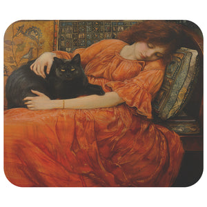 Flaming June Naps with Cat Mousepad - Neoprene Computer Mat - Gift for Artist
