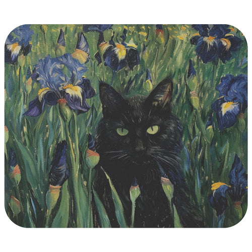 Monet's Irises and His Black Cat Mousepad - Comuter Accessories - Gift for Artist