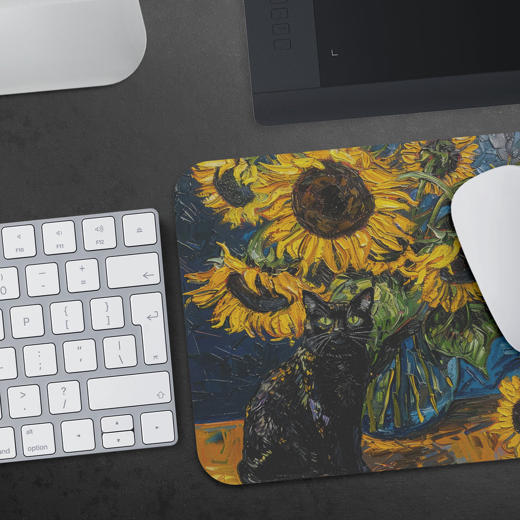 Sunflowers with Black Cat Mousepad - Mouse Mat for Desk - Gift for Artist