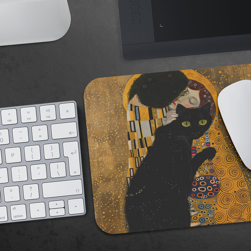 The Kiss with Black Cat Mousepad - Mouse Mat - Computer Accessories - Gift for Artist