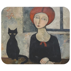 The Woman with Red Hair and Black Cat Mousepad - Desk Mat - Gift for Artist