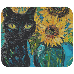 Van Gogh's Sunflowers with Black Cat Mousepad - Gift for Artist