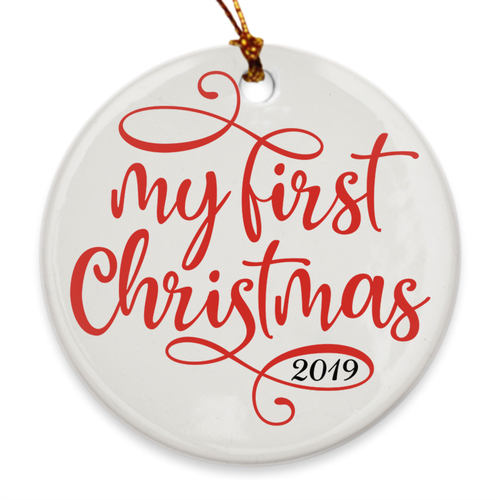 My First Christmas 2019 - Baby's 1st Christmas Tree Ornament - Holiday Scroll - Island Dog T-Shirt Company