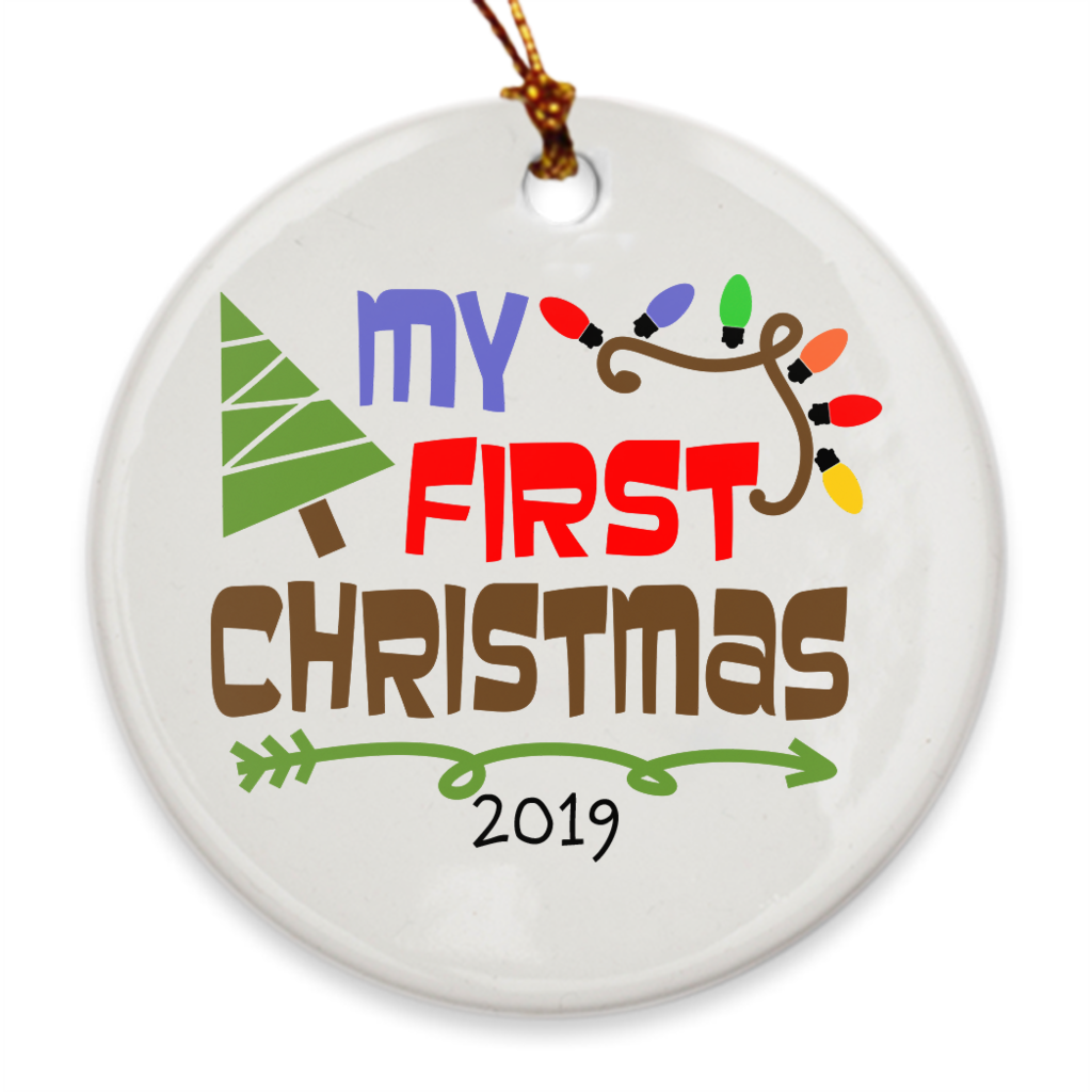 My First Christmas Tree Ornament 2019 - Baby's 1st Christmas - Christmas Tree Lights - Island Dog T-Shirt Company