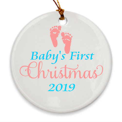 Baby's First Christmas 2019 - Baby's 1st Christmas Tree Ornament - Gender Neutral Footprints - Island Dog T-Shirt Company