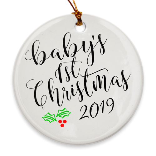 Baby's 1st Christmas Tree Ornament - Baby's First Christmas 2019 - Mistletoe - Island Dog T-Shirt Company