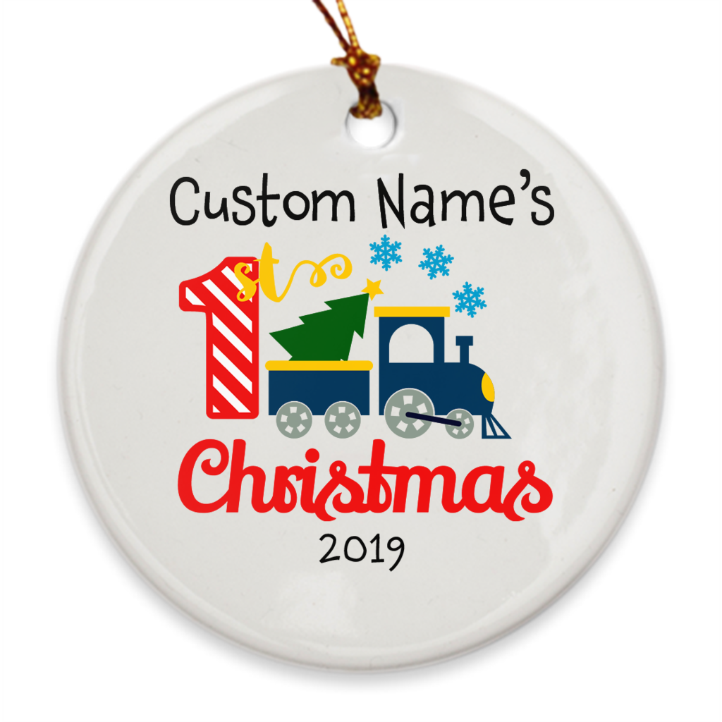 Custom Name My First Christmas Tree Ornament - Personalized Ornament - Train - Island Dog T-Shirt Company