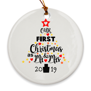 Our First Christmas as Mr. & Mrs. 2019 Christmas Tree Ornament - Our 1st Christmas Married - Star Tree - Island Dog T-Shirt Company