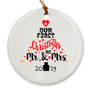 Our First Christmas as Mr. & Mrs. Christmas Tree Ornament - Our 1st Christmas - Heart Tree - Island Dog T-Shirt Company