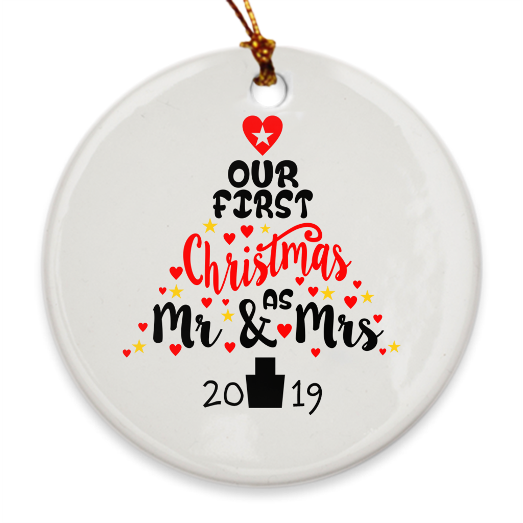 Our First Christmas as Mr. & Mrs. Christmas Tree Ornament - Our 1st Christmas - Heart Tree - Island Dog T-Shirt Company
