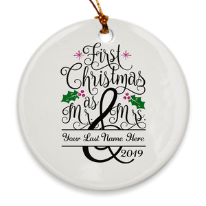 Custom Name First Christmas as Mr. & Mrs. 2019 Christmas Tree Ornament - Mistletoe - Island Dog T-Shirt Company