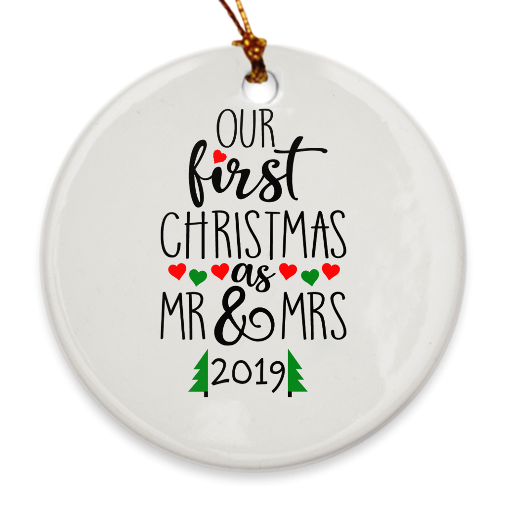Our First Christmas as Mr. & Mrs. 2019 - Our 1st Christmas Married - Hearts - Island Dog T-Shirt Company