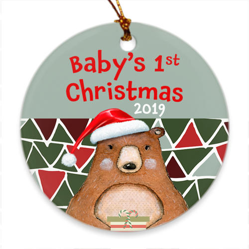 Baby's 1st Christmas 2019 - Modern Woodland Bear - Island Dog T-Shirt Company