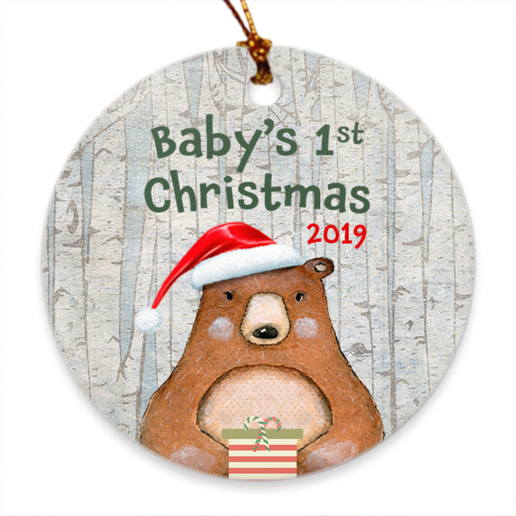 Baby's 1st Christmas 2019 - Baby's First Christmas Tree Ornament - Woodland Bear - Island Dog T-Shirt Company