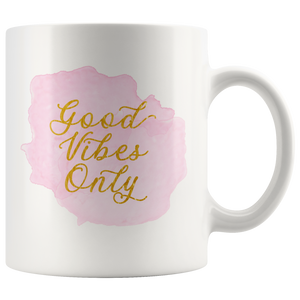 Good Vibes Only Coffee Mug for Women - Pretty Pink & Gold Cup - Island Dog T-Shirt Company