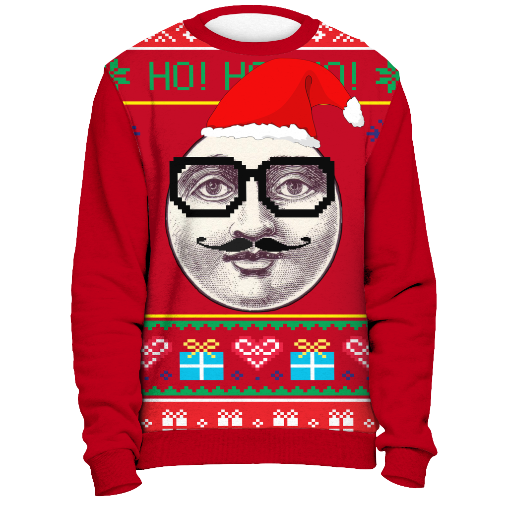 Ugly Christmas Sweater Shirt - Funny Hipster Man on the Moon Tacky
