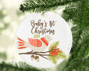 Baby's 1st Christmas 2019 - Newborn's First Christmas - Bird on Branch - Island Dog T-Shirt Company