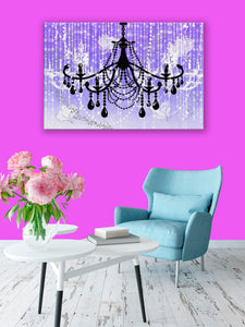 Glam Wall Decor for Women - Shabby Chic Wall Decor - Vintage Chandelier over Royal Purple - Island Dog T-Shirt Company