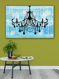 Glam Wall Decor for Women - Shabby Chic Wall Decor - Vintage Chandelier over Watercolor Blue - Island Dog T-Shirt Company