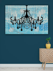 Glam Wall Decor for Women - Shabby Chic Wall Decor - Vintage Chandelier over Watercolor Blue - Island Dog T-Shirt Company