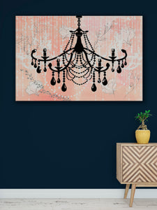 Glam Wall Decor for Women - Shabby Chic Wall Decor - Vintage Chandelier over Watercolor Peach - Island Dog T-Shirt Company