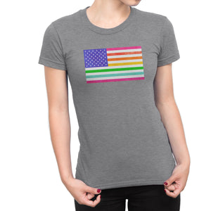 LGBTQ - Rainbow Pride US Flag - Vintage Distressed Women's Short Sleeve Comfort Tee - Island Dog T-Shirt Company