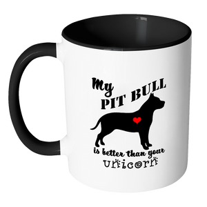 My Pit Bull is Better than Your Unicorn Funny Coffee Mug - Two Tone Coffee Mug - Island Dog T-Shirt Company