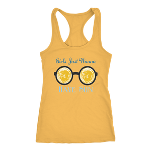 Girls Just Wanna Have Sun - Women's Racerback Summer & Vacation Tee - Funny Graphic Vacay Tee - Casual  - Gym Tank - Yoga Shirt - Island Dog T-Shirt Company