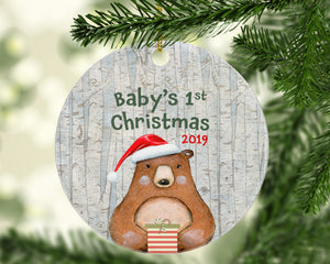 Baby's 1st Christmas 2019 - Baby's First Christmas Tree Ornament - Woodland Bear - Island Dog T-Shirt Company