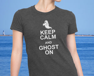 Keep Calm and Ghost On - Funny Women's Ghostly Halloween Tee for Ladies - Island Dog T-Shirt Company