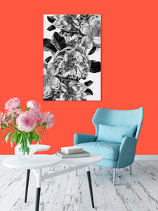 Room Decor for Women - Glam Decor - Black and White Home Decor - Flower Painting - Peony Fall - Island Dog T-Shirt Company