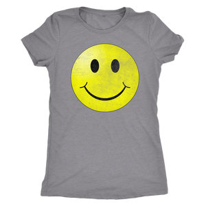 Smiley Face Vintage Tee - Ladies' Short Sleeve Ultra Comfort Distressed Triblend Happy T-Shirt - Island Dog T-Shirt Company