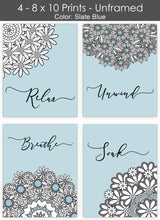 Bath Flowers Wall Art - Bathroom Quotes - Set of Four 8 x 10 Photos - 7 Colors to Choose From - Island Dog T-Shirt Company