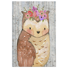 Woodland Nursery Decor for Girls - Girl Nursery Decor - Canvas Wall Art for Nursery - 5 Sizes - Floral Nursery Woodland Owl with Wreath over Birch Trees - Island Dog T-Shirt Company