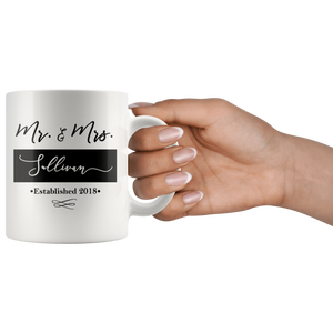 Personalized Coffee Mug - Mr & Mrs Mugs - Choose Your Last Name and Year - 2 Mug Set - Island Dog T-Shirt Company