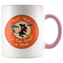 I Can Drive a Stick Funny Witch Ceramic Halloween Coffee Mug - 11 oz - Choose Handle Color - Island Dog T-Shirt Company