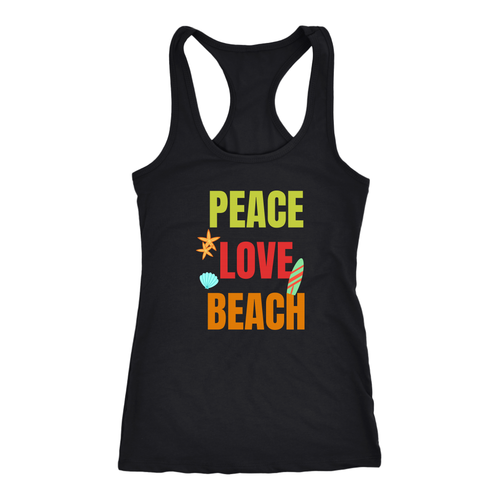 Peace Love Beach - Ladies Summer Beach Vacation Workout Racerback Tee - Island Dog T-Shirt Company