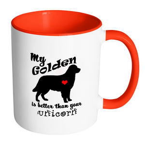 My Golden Retriever is Better Than Your Unicorn Coffee Mug with Accent color Handle & Interior - Island Dog T-Shirt Company