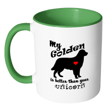 My Golden Retriever is Better Than Your Unicorn Coffee Mug with Accent color Handle & Interior - Island Dog T-Shirt Company