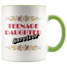 Teenage Daughter Survivor - Funny Mom or Dad Coffee Mug - 11 oz 2-Color Coffee Cup for Parents - Island Dog T-Shirt Company