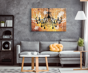 Glam Wall Decor for Women - Shabby Chic Wall Decor - Vintage Chandelier over Gold - Island Dog T-Shirt Company