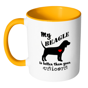 My Beagle is Better Than Your Unicorn Coffee Mug with Accent Handle - Island Dog T-Shirt Company