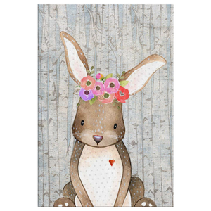 Woodland Nursery Decor for Girls - Girl Nursery Decor - Canvas Wall Art for Nursery - 5 Sizes - Floral Nursery Woodland Rabbit with Wreath over Birch Trees - Island Dog T-Shirt Company