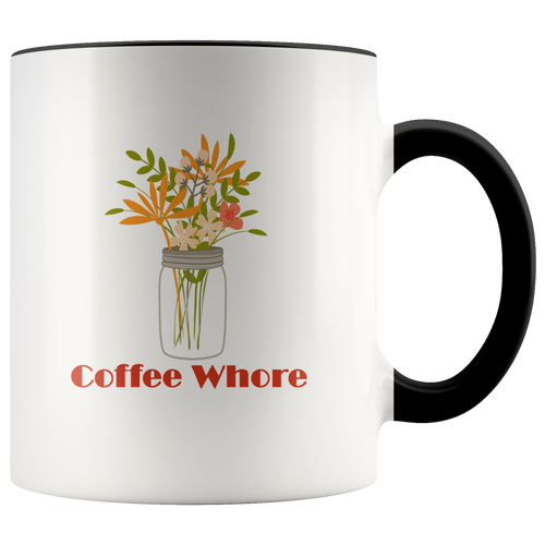 Coffee Whore - Funny Coffee Mug - Sarcastic Coffee Cup - 11 oz 2-Tone Color Accent Mugs - Island Dog T-Shirt Company