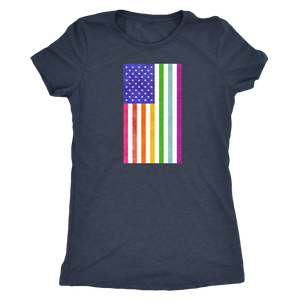 LGBTQ - Rainbow Pride US Flag - Vintage Distressed Women's Short Sleeve Comfort Tee - Island Dog T-Shirt Company