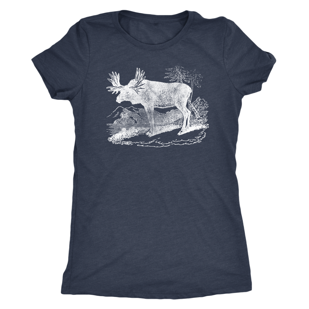 Vintage Moose Ladies' Retro Tee - Women's Ultra Soft Comfort Short Sleeve Tee - Moose T-shirt for Her - Island Dog T-Shirt Company