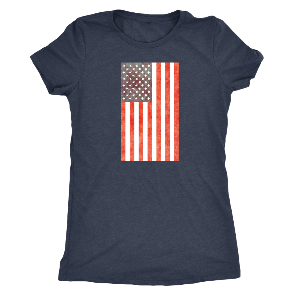 American Flag - Vintage Distressed US Flag - Women's Short Sleeve Ultra Comfort Tee - Island Dog T-Shirt Company